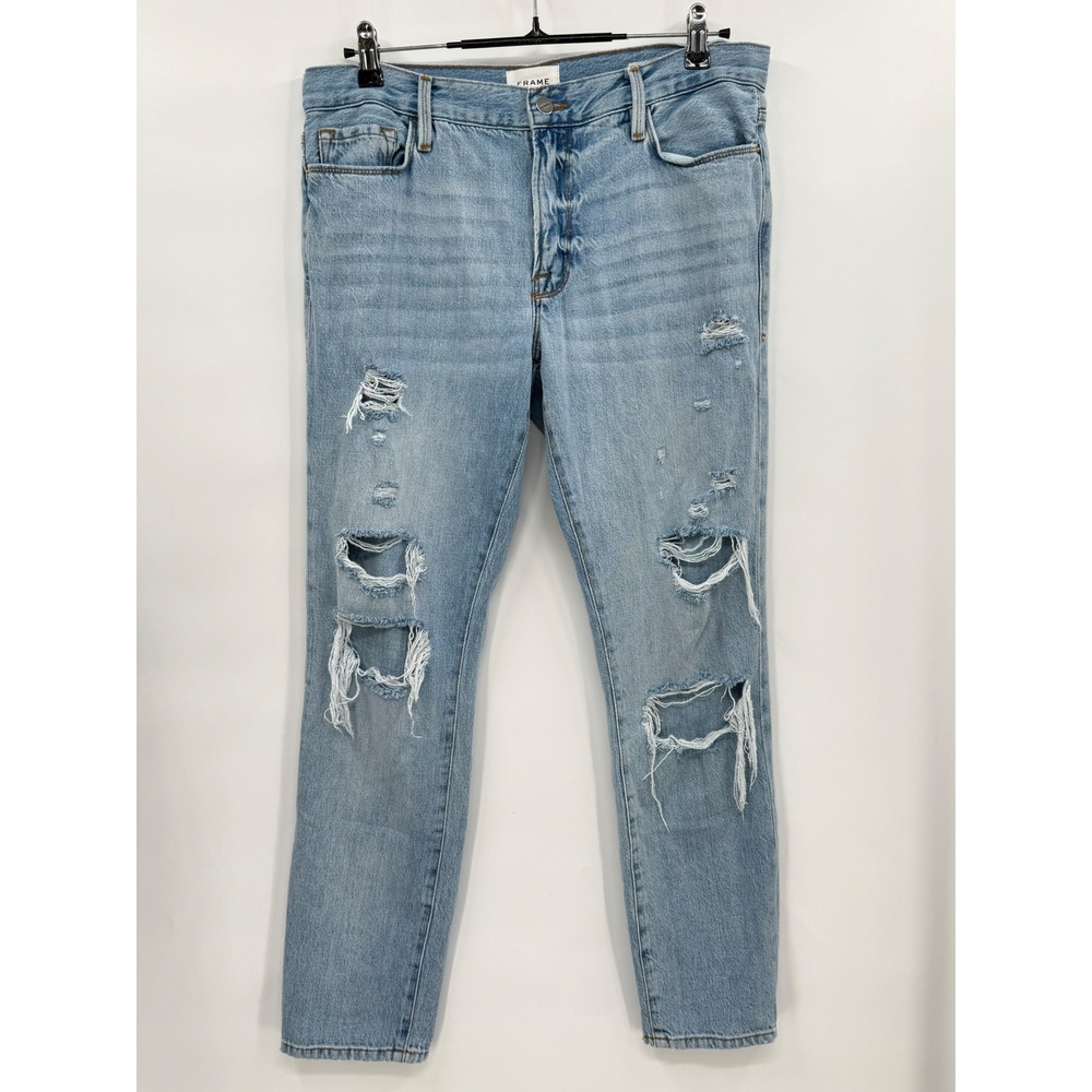 FRAME‎ 28 Le Garcon Slim Boyfriend Jeans Womens Light Blue Distressed Ripped